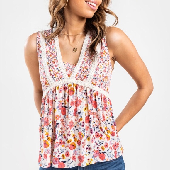 Francesca’s Collections Blue Rain Quincy Flower Printed Blouse - Picture 1 of 8